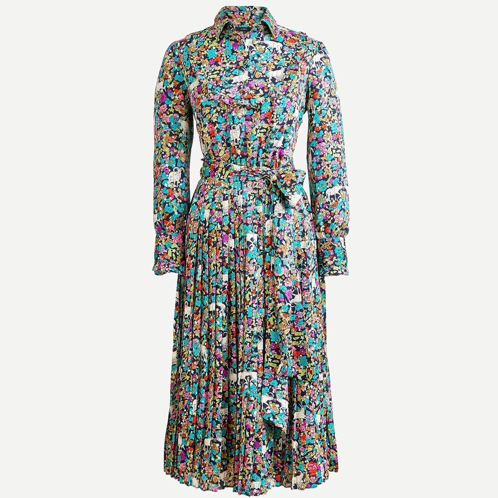 J.Crew pleated midi dress in grazing goats print.Sz 10.Great condition like new.